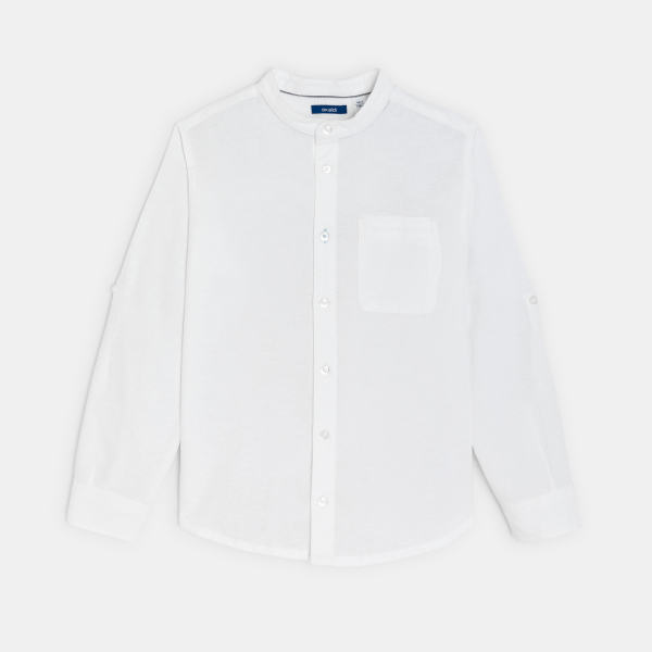 قميص سادة بياقة قائمة باللون الأبيض للأولاد